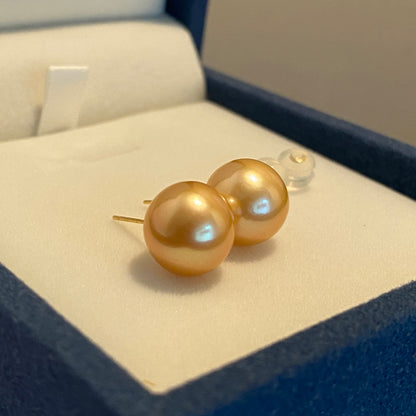 K18YG ゴールデンパール 南洋真珠 18K 18金 YG K18 イエローゴールド ゴールドパール ピアス スタッドピアス 10-11mm ~