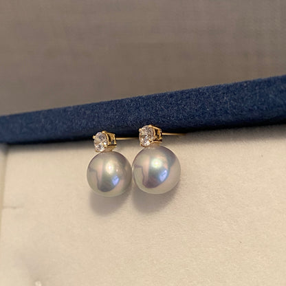 K18YG あこや真珠 灰色あこや ピアス スタッドピアス グレーパール 18K 18金 灰色アコヤ イエローゴールド グレー 灰色 シルバー