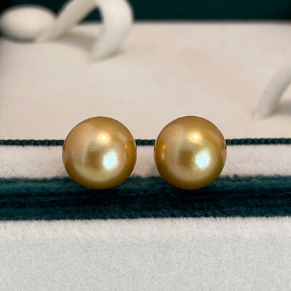 K18YG ゴールデンパール 9-10mm~ 南洋真珠 18K イエローゴールド ゴールドパール ピアス スタッドピアス 一粒