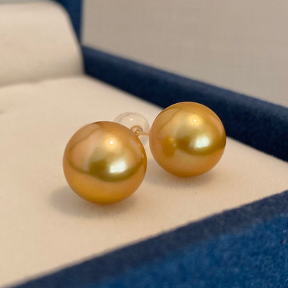 K18YG ゴールデンパール 9-10mm~ 南洋真珠 18K イエローゴールド ゴールドパール ピアス スタッドピアス 一粒