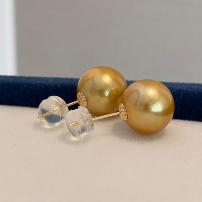 K18YG ゴールデンパール 9-10mm~ 南洋真珠 18K イエローゴールド ゴールドパール ピアス スタッドピアス 一粒