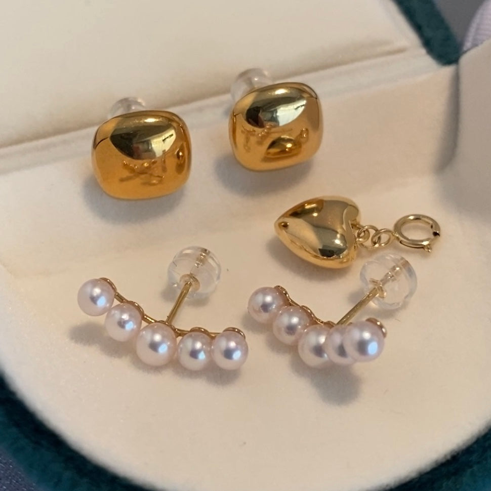 K18YG イエローゴールド あこや真珠 5珠 アコヤ 5玉 パール 18K akoya pearl スタッドピアス スマイル 小粒