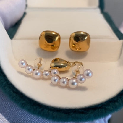 K18YG イエローゴールド あこや真珠 5珠 アコヤ 5玉 パール 18K akoya pearl スタッドピアス スマイル 小粒