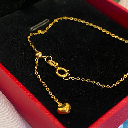 K18YG WG PG チェーンブレスレット ハートチャーム あずきチェーン 18k イエローゴールド ホワイトゴールド ピンクゴールド スライド式アジャスターチェーン