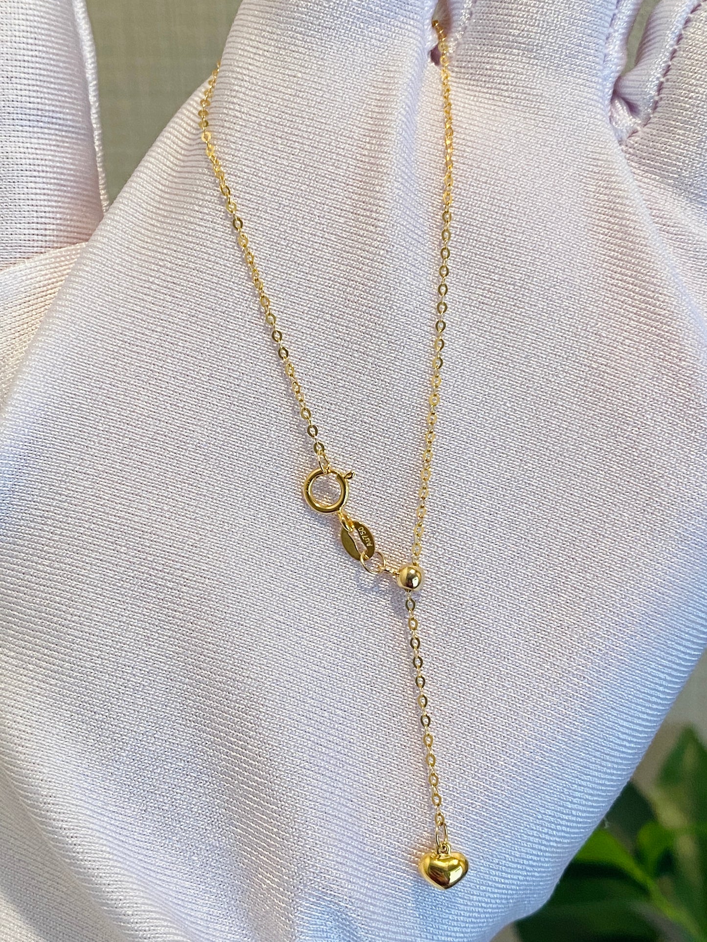 K18YG WG PG チェーンブレスレット ハートチャーム あずきチェーン 18k イエローゴールド ホワイトゴールド ピンクゴールド スライド式アジャスターチェーン