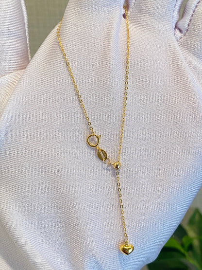 K18YG WG PG チェーンブレスレット ハートチャーム あずきチェーン 18k イエローゴールド ホワイトゴールド ピンクゴールド スライド式アジャスターチェーン