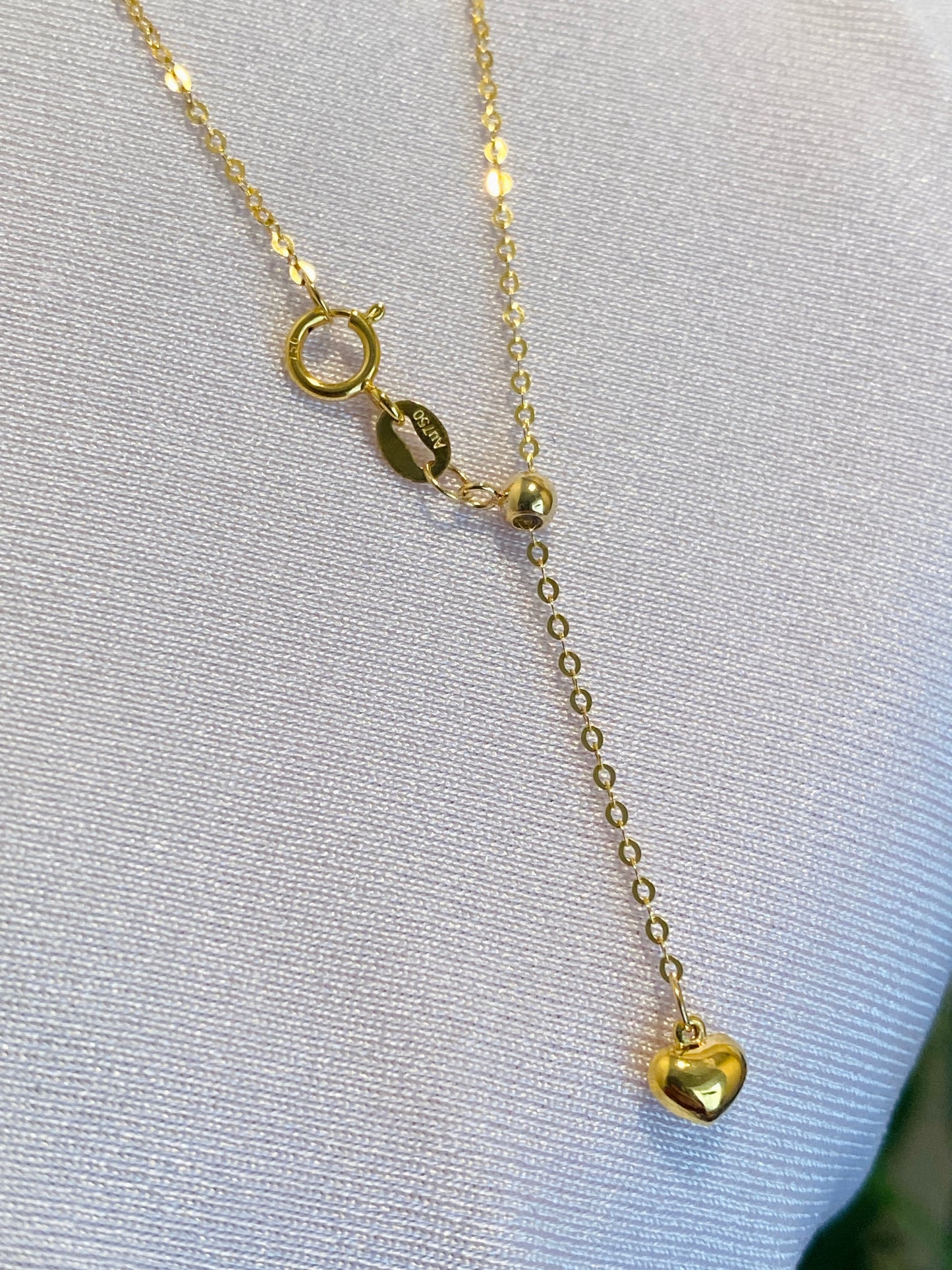 K18YG WG PG チェーンブレスレット ハートチャーム あずきチェーン 18k イエローゴールド ホワイトゴールド ピンクゴールド スライド式アジャスターチェーン