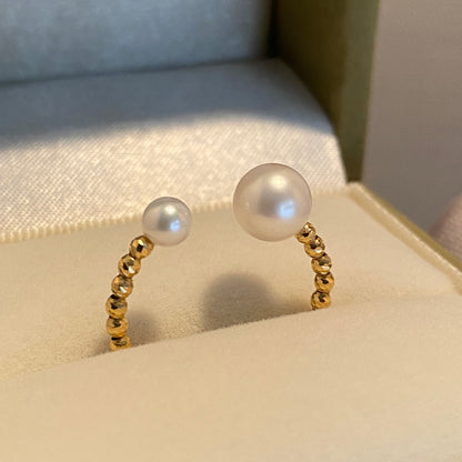 K18YG あこや真珠 指輪 リング ワイヤーリング 18K アコヤ真珠 ツインパール 双子 パール フォークリング オープンリング