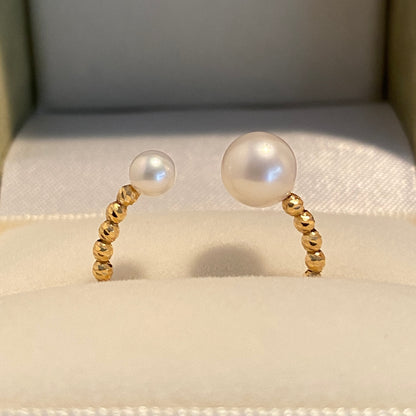 K18YG あこや真珠 指輪 リング ワイヤーリング 18K アコヤ真珠 ツインパール 双子 パール フォークリング オープンリング