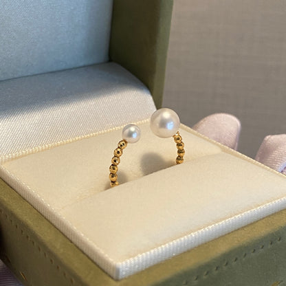 K18YG あこや真珠 指輪 リング ワイヤーリング 18K アコヤ真珠 ツインパール 双子 パール フォークリング オープンリング