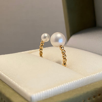 K18YG あこや真珠 指輪 リング ワイヤーリング 18K アコヤ真珠 ツインパール 双子 パール フォークリング オープンリング