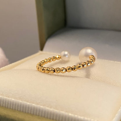 K18YG あこや真珠 指輪 リング ワイヤーリング 18K アコヤ真珠 ツインパール 双子 パール フォークリング オープンリング