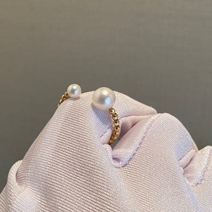 K18YG あこや真珠 指輪 リング ワイヤーリング 18K アコヤ真珠 ツインパール 双子 パール フォークリング オープンリング