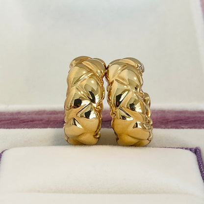 K18YG リングピアス フープピアス 中空 イエローゴールド X 模様 18k キルティング イタリアンジュエリー