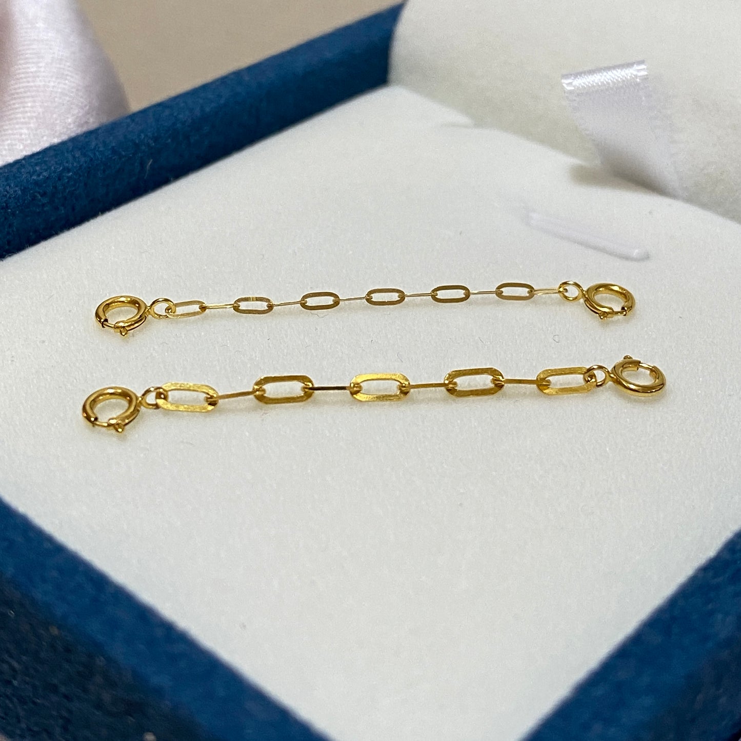 K18YG WG PG【1.4mm 2.1mm 3.7mm】ペーパークリップ 引き輪 補助チェーン ひきわ 両端開口 オーバルチェーン アジャスター