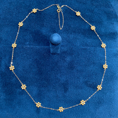 K18YG お花 ステーションネックレス フラワーチャーム カットボール キラキラ 18K WG