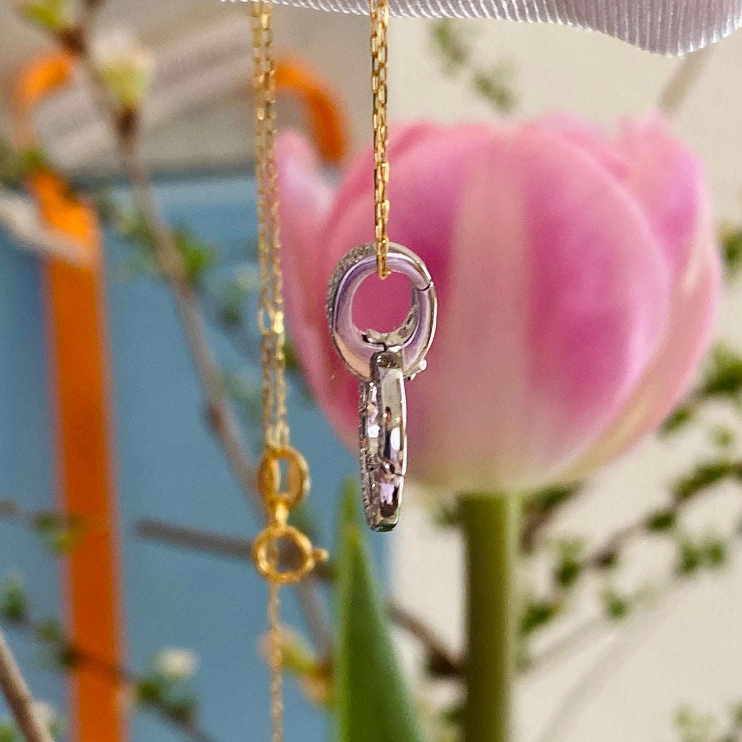 K18YG WG PG ダイヤモンド バチカン 大きめ  18金 18K 安全ロック付き 爪ロック ペンダント繋ぎ チャーム パーツ