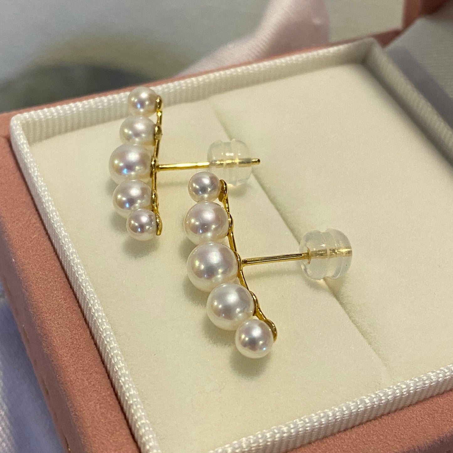 K18YG あこや真珠 スマイル スタッドピアス 18K akoya pearl earrings アコヤ パール グラデーション