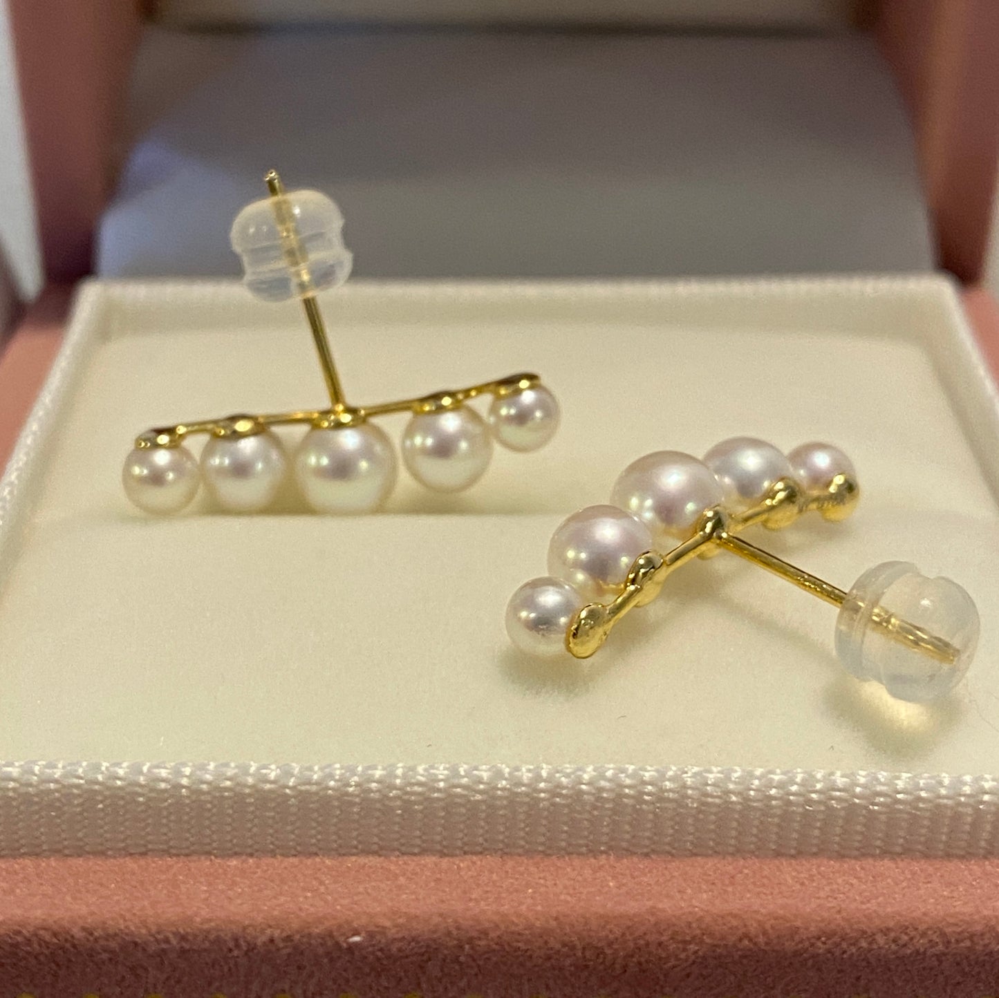 K18YG あこや真珠 スマイル スタッドピアス 18K akoya pearl earrings アコヤ パール グラデーション