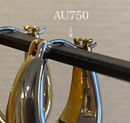 K18YG WG ぷっくり ティアドロップ リングピアス 中空ピアス イエローゴールド ドロップ型 18K YG 雫 涙 ツートン ２色 ダブルカラー