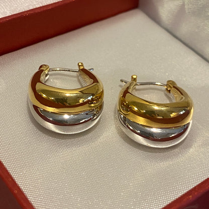 K18YG WG ぷっくり ティアドロップ リングピアス 中空ピアス イエローゴールド ドロップ型 18K YG 雫 涙 ツートン ２色 ダブルカラー