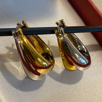 K18YG WG ぷっくり ティアドロップ リングピアス 中空ピアス イエローゴールド ドロップ型 18K YG 雫 涙 ツートン ２色 ダブルカラー