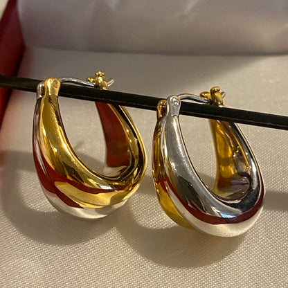 K18YG WG ぷっくり ティアドロップ リングピアス 中空ピアス イエローゴールド ドロップ型 18K YG 雫 涙 ツートン ２色 ダブルカラー