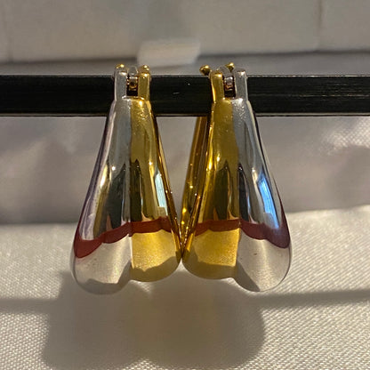 K18YG WG ぷっくり ティアドロップ リングピアス 中空ピアス イエローゴールド ドロップ型 18K YG 雫 涙 ツートン ２色 ダブルカラー