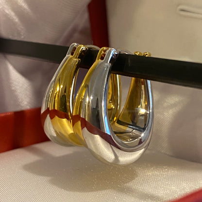 K18YG WG ぷっくり ティアドロップ リングピアス 中空ピアス イエローゴールド ドロップ型 18K YG 雫 涙 ツートン ２色 ダブルカラー