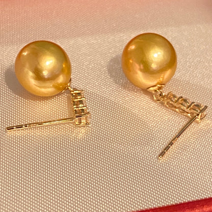 K18YG ゴールデンパール 南洋真珠 イエローゴールド 18K ピアス 揺れる 金色 スタッドピアス ゴールドパール