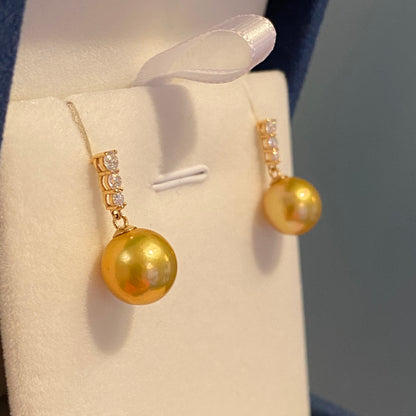 K18YG ゴールデンパール 南洋真珠 イエローゴールド 18K ピアス 揺れる 金色 スタッドピアス ゴールドパール