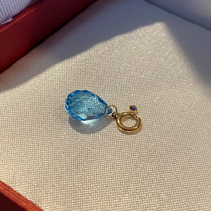 K18YG ブルートパーズ チャーム ペアシェイプ ファセットトパーズ 18K 引き輪 ペンダント ネックレスパーツ K18 雫 ティアドロップ