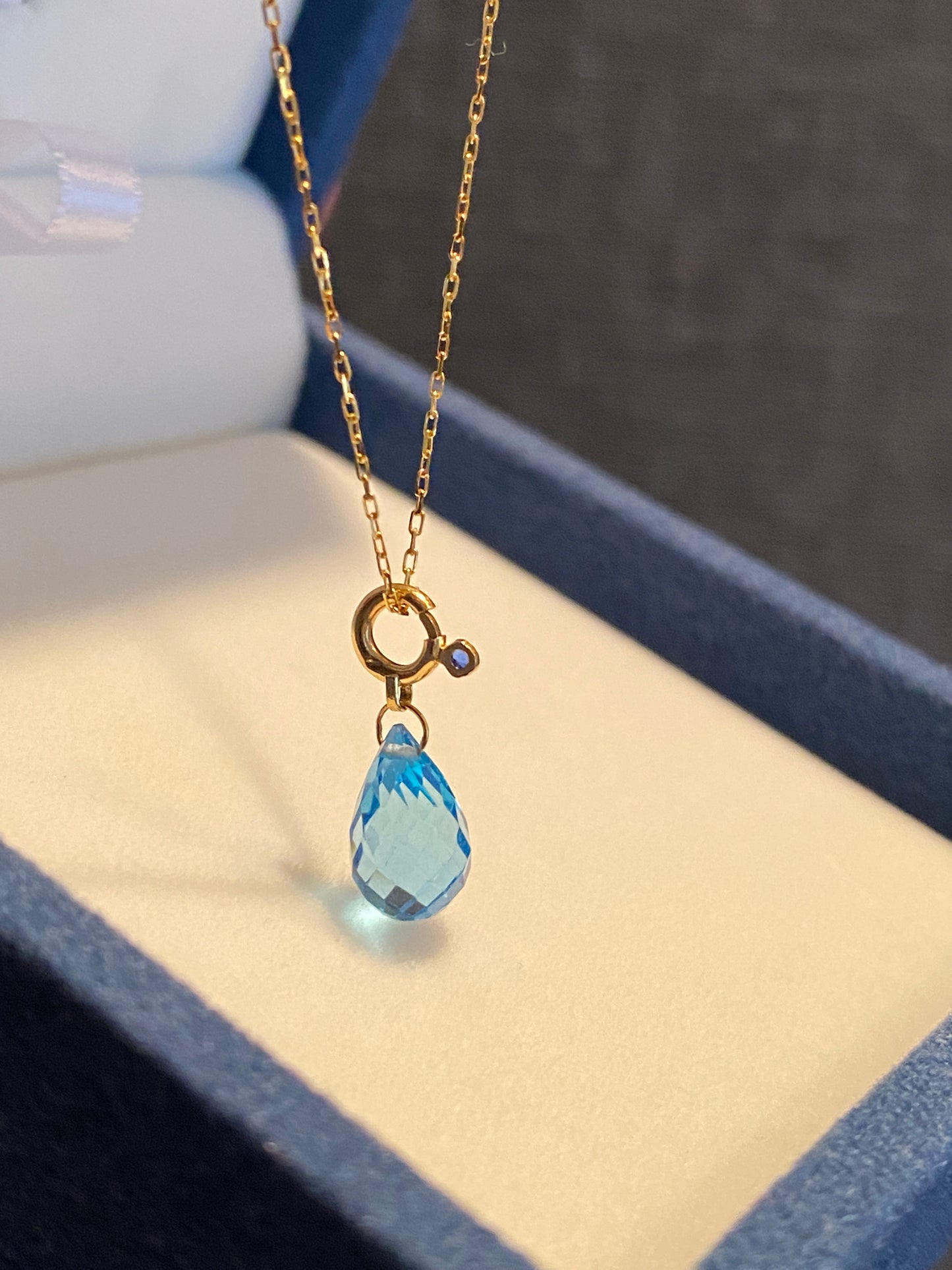 K18YG ブルートパーズ チャーム ペアシェイプ ファセットトパーズ 18K 引き輪 ペンダント ネックレスパーツ K18 雫 ティアドロップ