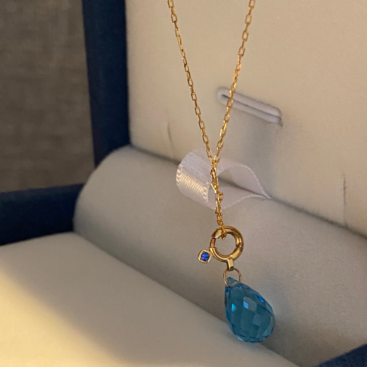 K18YG ブルートパーズ チャーム ペアシェイプ ファセットトパーズ 18K 引き輪 ペンダント ネックレスパーツ K18 雫 ティアドロップ