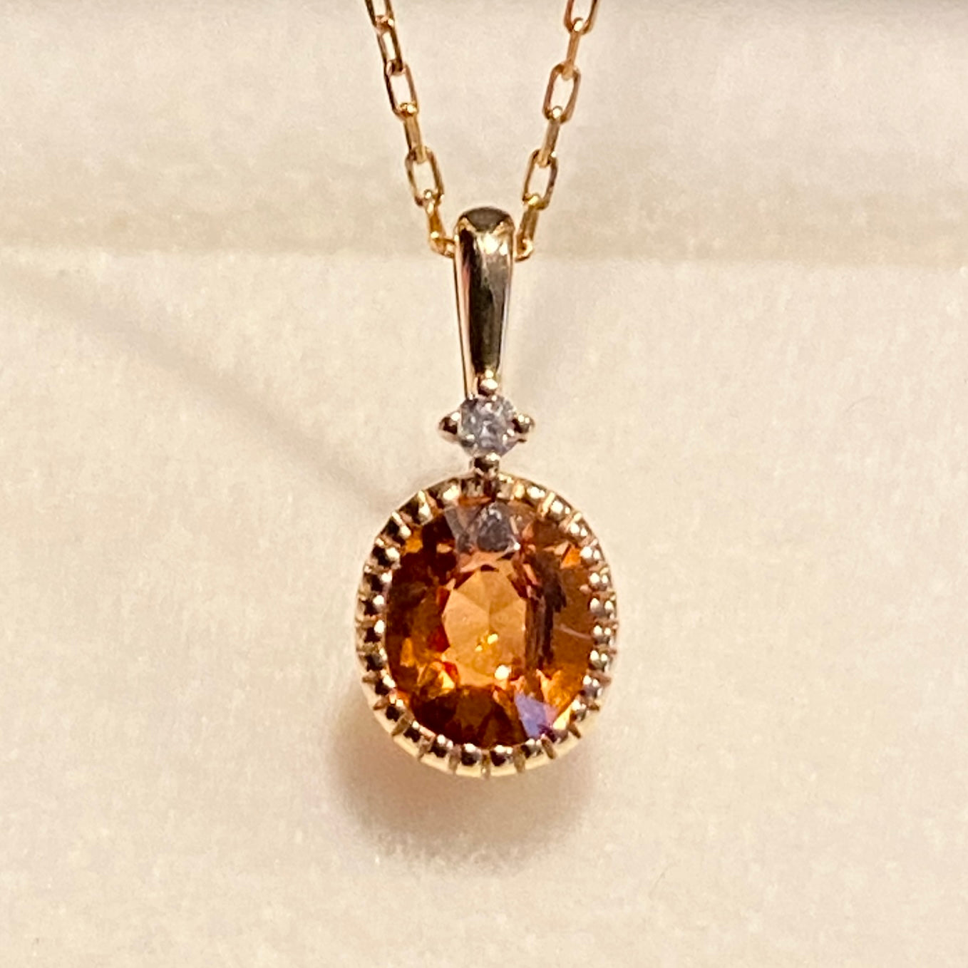 K18YG オレンジガーネット ペンダント ダイヤモンド スペサルティンガーネット 18K ネックレス オーバル