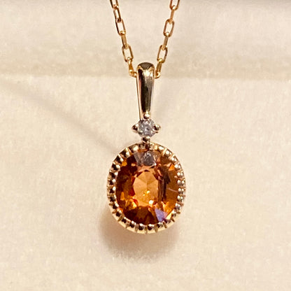 K18YG オレンジガーネット ペンダント ダイヤモンド スペサルティンガーネット 18K ネックレス オーバル