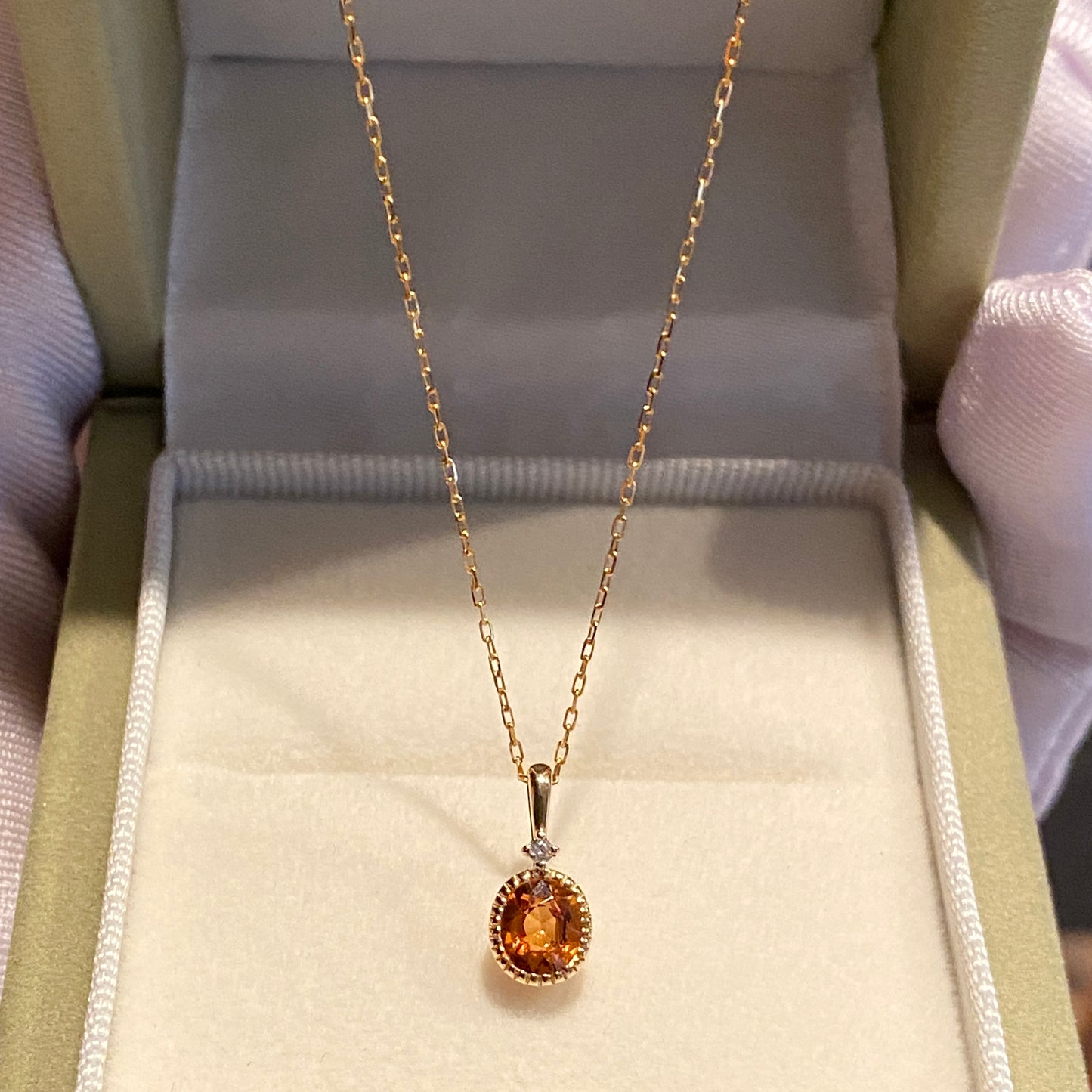 K18YG オレンジガーネット ペンダント ダイヤモンド スペサルティンガーネット 18K ネックレス オーバル