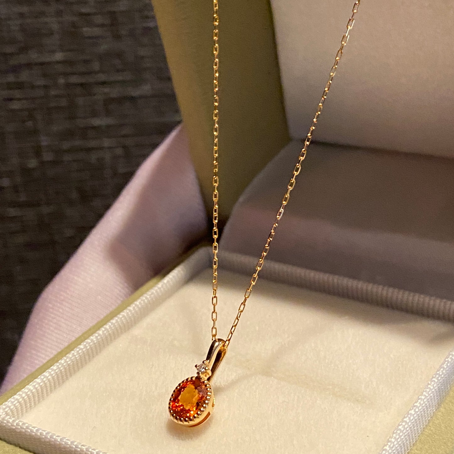 K18YG オレンジガーネット ペンダント ダイヤモンド スペサルティンガーネット 18K ネックレス オーバル