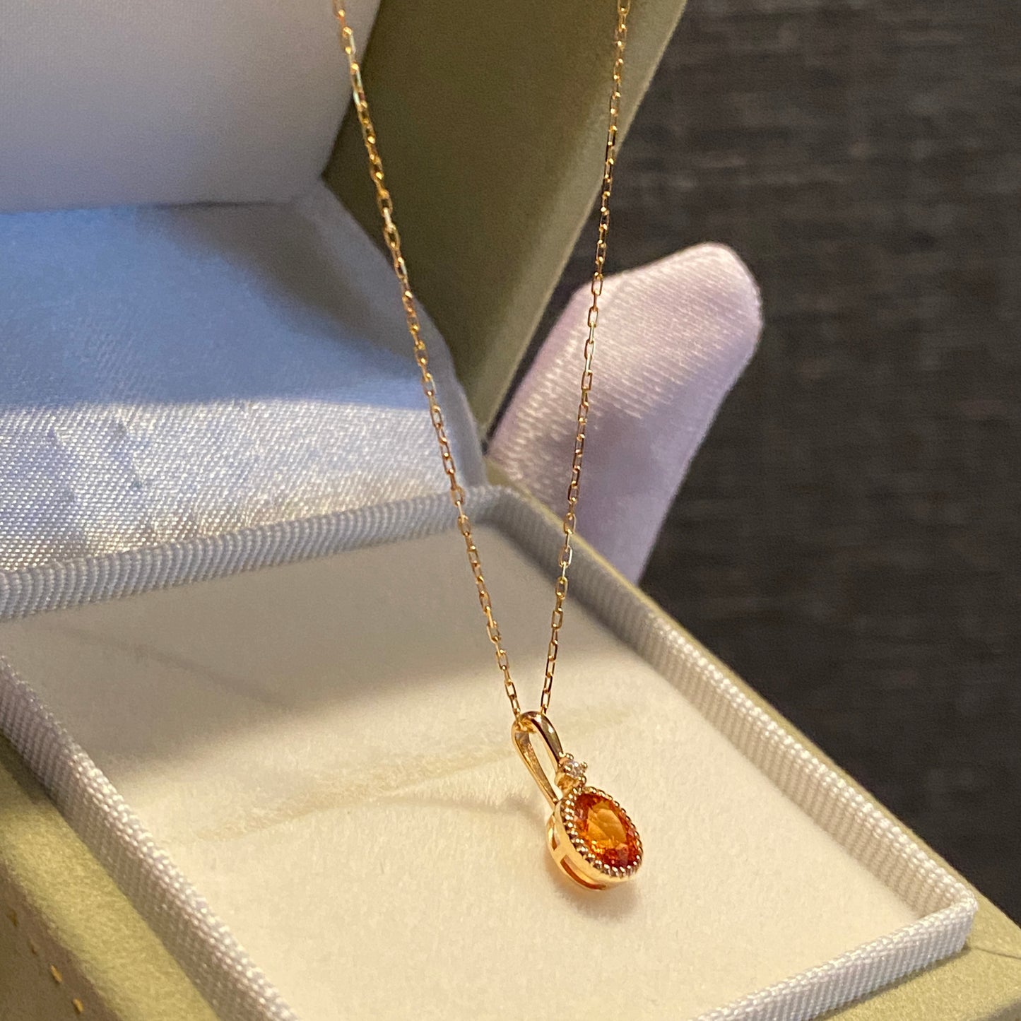 K18YG オレンジガーネット ペンダント ダイヤモンド スペサルティンガーネット 18K ネックレス オーバル