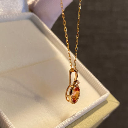 K18YG オレンジガーネット ペンダント ダイヤモンド スペサルティンガーネット 18K ネックレス オーバル