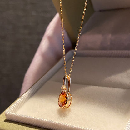 K18YG オレンジガーネット ペンダント ダイヤモンド スペサルティンガーネット 18K ネックレス オーバル