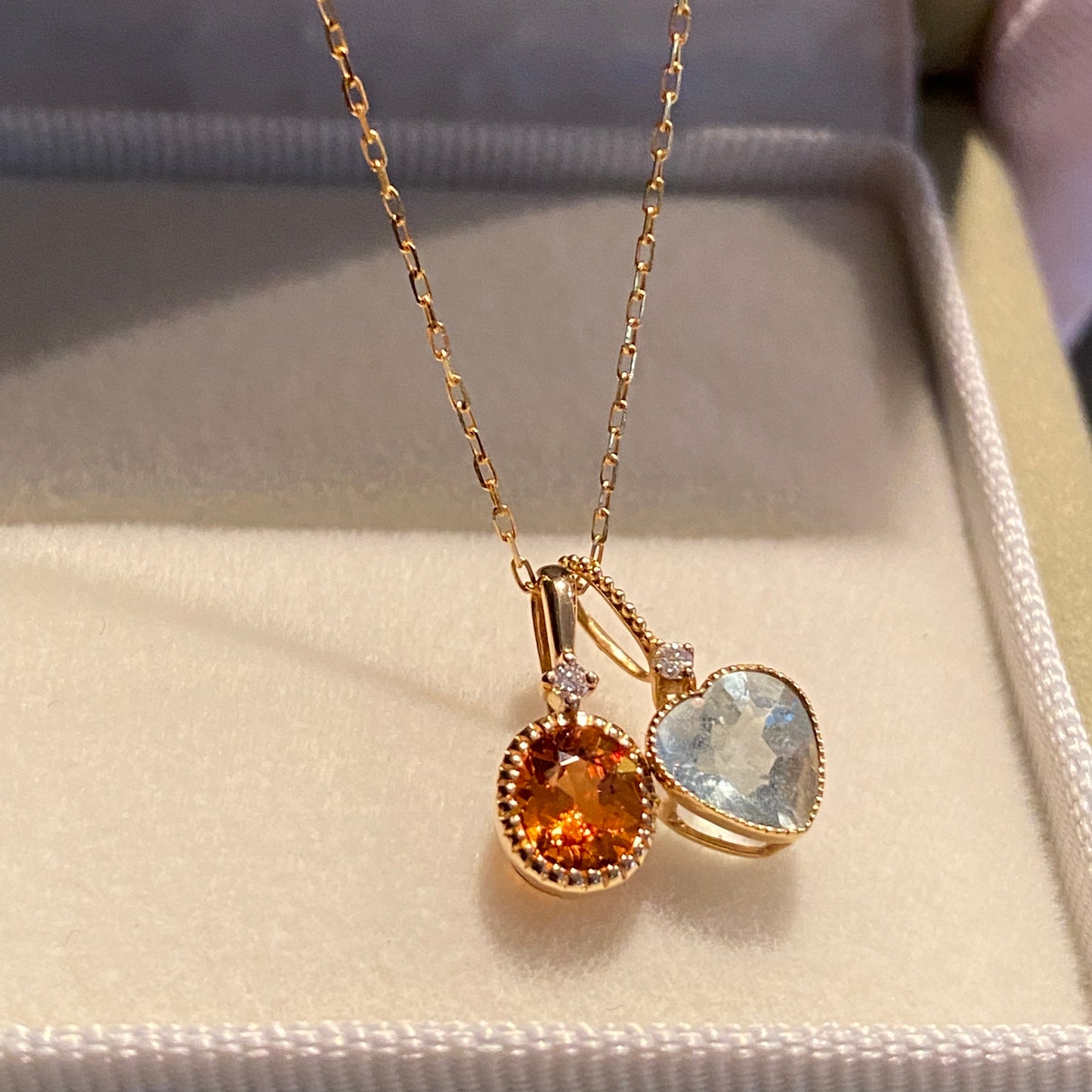 K18YG オレンジガーネット ペンダント ダイヤモンド スペサルティンガーネット 18K ネックレス オーバル