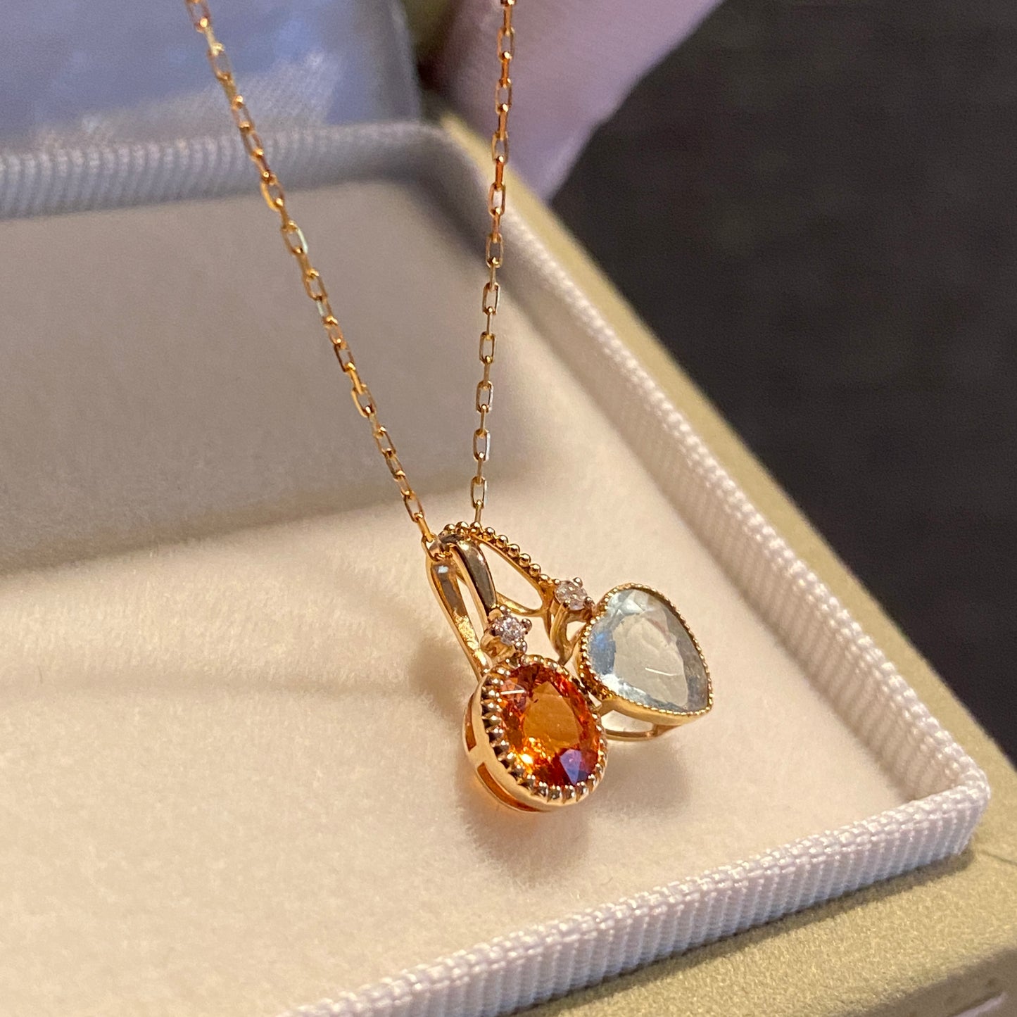K18YG オレンジガーネット ペンダント ダイヤモンド スペサルティンガーネット 18K ネックレス オーバル