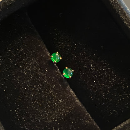 K18YG 翡翠 ヒスイ スタッドピアス カボション 丸 艶々 一粒 18k ミニ イエローゴールド