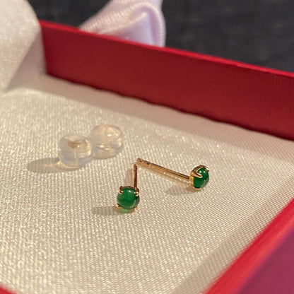 K18YG 翡翠 ヒスイ スタッドピアス カボション 丸 艶々 一粒 18k ミニ イエローゴールド