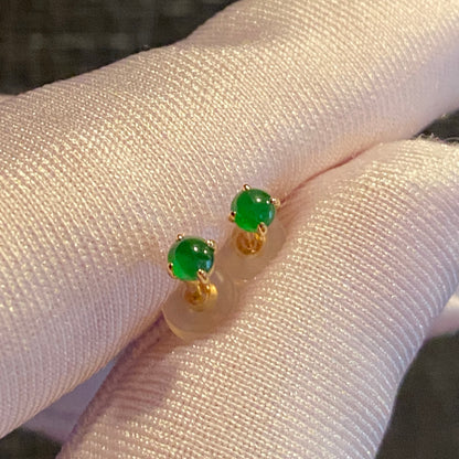 K18YG 翡翠 ヒスイ スタッドピアス カボション 丸 艶々 一粒 18k ミニ イエローゴールド