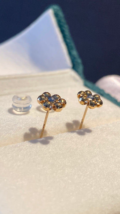 K18YG デイジーフラワー スタッドピアス カットボール 18K 花 キラキラ