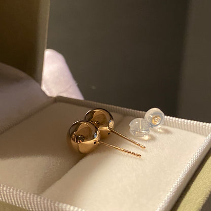 18K Yellow Gold Hollow Ball Stud Earrings, 8mm Round, Mirror Polished, 18K Yellow Gold