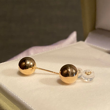 18K Yellow Gold Hollow Ball Stud Earrings, 8mm Round, Mirror Polished, 18K Yellow Gold