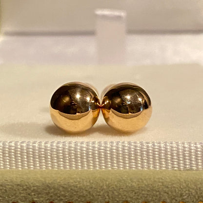 18K Yellow Gold Hollow Ball Stud Earrings, 8mm Round, Mirror Polished, 18K Yellow Gold